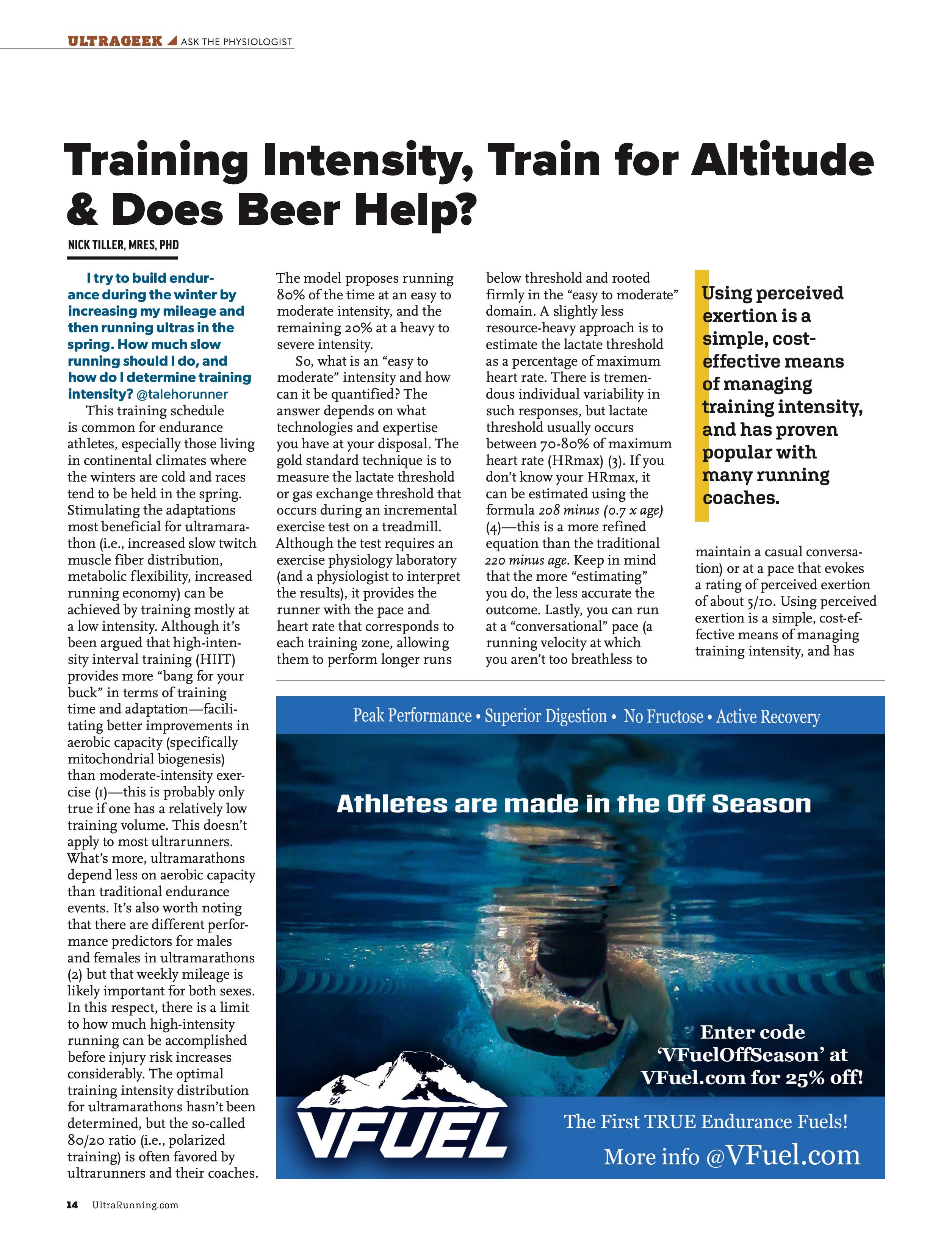 Training Intensity, Train for Altitude & Does Beer Help?